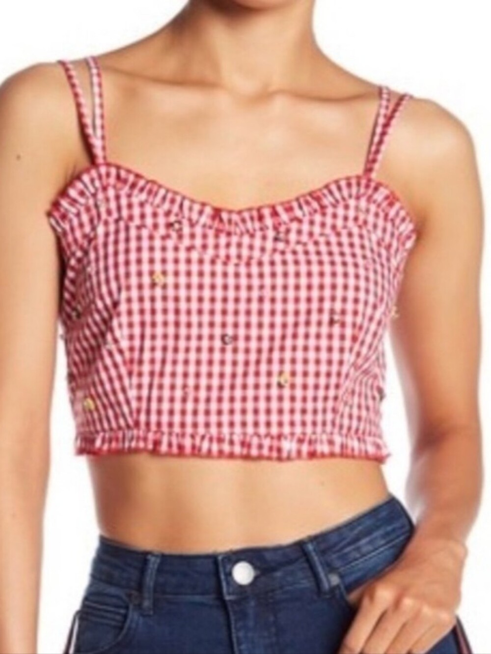 Romeo & Juliet Large Couture Red and White Gingham Ruffled Strap Top